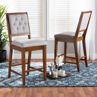 Baxton Studio RH2083P-Grey/Walnut-PC Gideon Modern and Contemporary Grey Fabric Upholstered and Walnut Brown Finished Wood 2-Piece Counter Stool Set 
